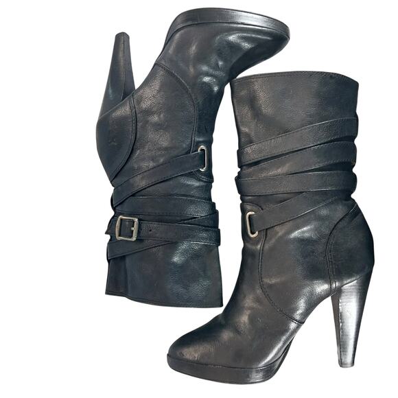 FRYE! "MARLOW" BLACK GENUINE LEATHER QUAD WRAPPED/BUCKLE ANKLE BOOTS! SZ 8.5M - Picture 7 of 12
